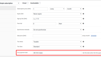 First payment date for WooCommerce Subscriptions