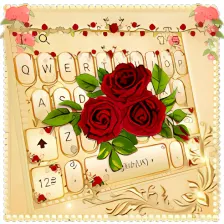 Luxurious Red Rose Golden Keyboard Theme