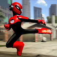 Superhero stick man rope fight icon