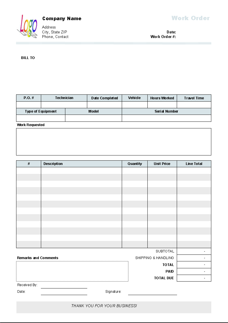 works order template