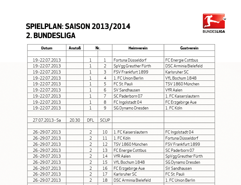 2 Fußball Bundesliga Spielplan