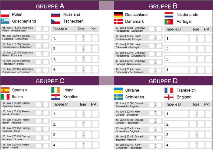 Excel EM 2012 Spielplan - Download