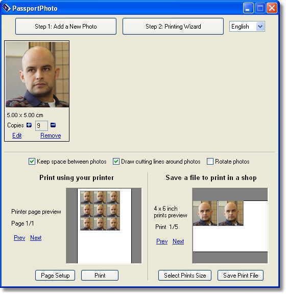 Passport photo print software