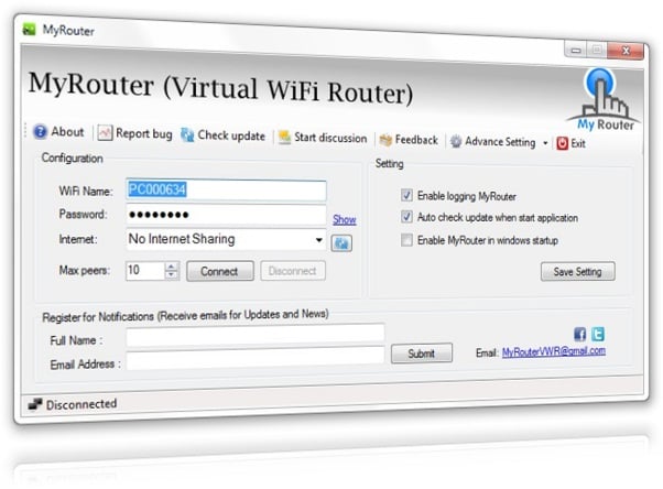 Herunterladen Virtual Wifi Router Zu Windows Frei Voll Version Myrouter-screenshot