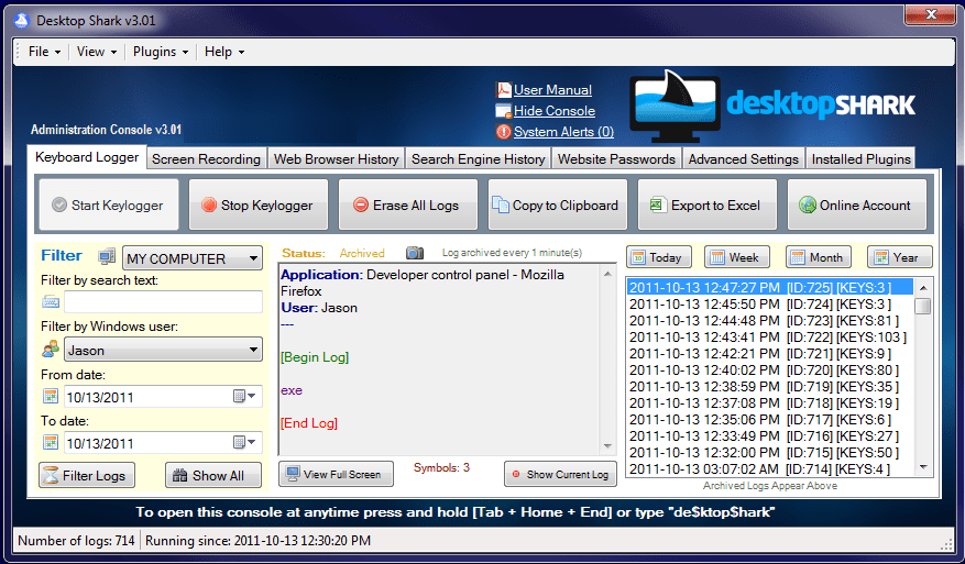 Desktop Shark Keylogger and PC Monitoring - Download