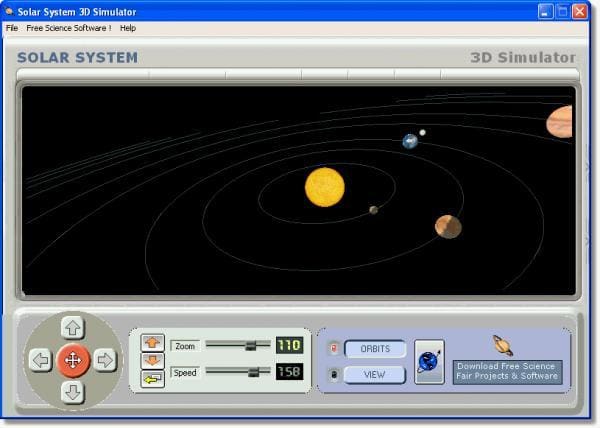 برنامج محاكاة كواكب المجموعة الشمسية - ثلاثي الأبعاد Solar-system-3d-simulator-screenshot